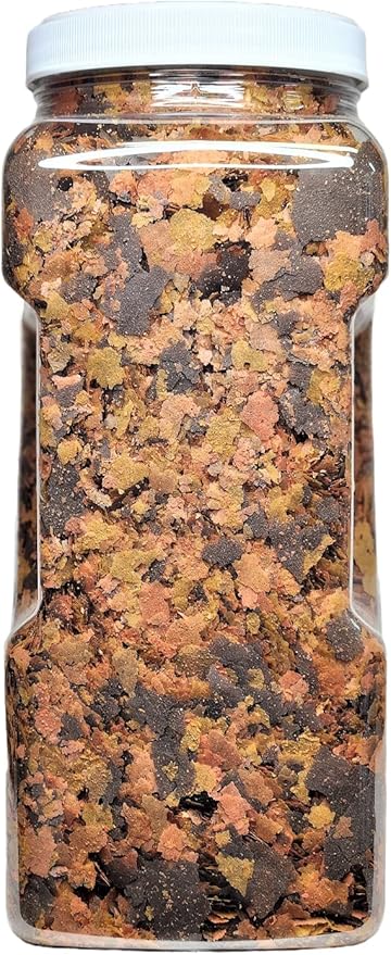 5-Type Custom Omega Flake Mix of Cichlid, Marine, Color Enhancing, Veggie & 45% Blackworm Flakes for All Community Tropical Fish. Aquatic Foods Flakes…1-lb 2oz Lg Jar