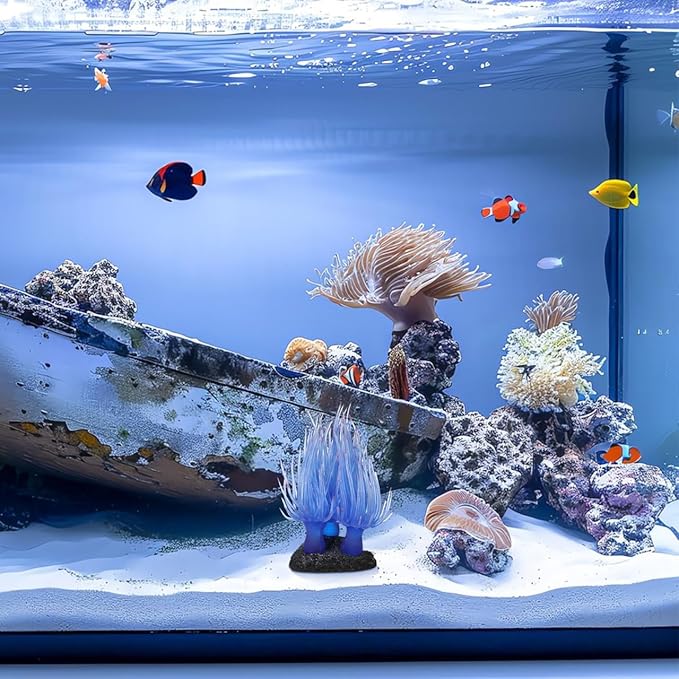 Artificial Coral Ornament for Fish Tank Aquarium Decoration Lifelike Soft Reef Coral with Stable Base Water Landscape Decor Accessory 3.14X2.95X2.95In