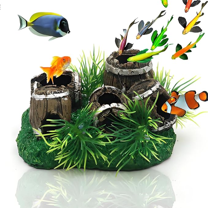 Aquarium Decorations Cave – Resin Fish Tank Ornament Barrel Hideout for Betta, Shrimp & Small Fish, Rock Cave Shelter Breeding & Hiding Decor Broken Barrel Aquarium Decoration (Broken Barrel-01)