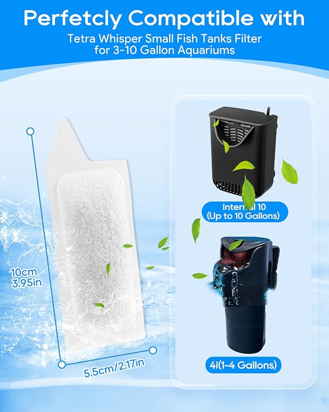 12 Pack Small Fish Tank Filter Compatible with Tetra Whisper Filter Small, Works for 3–10 Gallon Fish Tank Filters Small, Small Fish Tank Filter Cartridge for Small Aquarium Filter