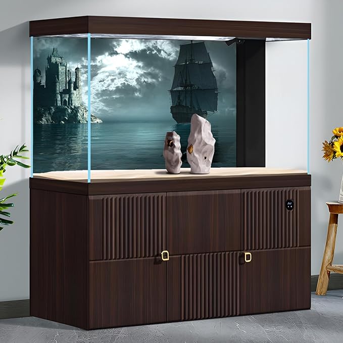 Pirate Ship Aquarium Background Night Gothic Castle Scenery Fish Tank Background Cloudy Vintage Black Pirate Ship Futuristic Ocean Night Landscape Terrarium Backgrounds for Home Tank Decors 36x18in