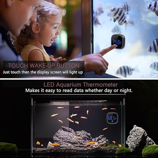 LOFICOPER LED Digital Aquarium Thermometer, Stick-on Fish Tank Thermometer with Built-in Battery, for Fish, Axolotl, Turtle, Reptiles