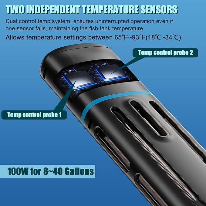 LYPHARD AQUARIUMS Electronic Aquarium Heater, 100W Small Fish Tank Heater, Adjustable Submersible Heater PID Temperature Control with LED Digital, Water Dry Automatic Shut Off for Fresh Seawater