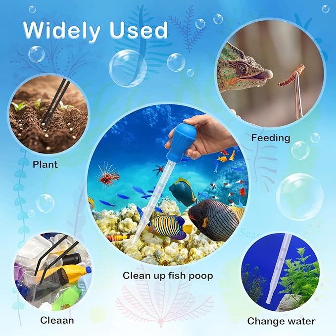 5 in 1 Aquarium Coral Feeder Kit, Luxiv 2 Pcs 60ml and 30ml Aquatic Reef Feeding Dropper with 10in Extender Pipe, 2 Pcs Stainless Steel Straight and Curved Aquarium Tweezers for Feeding Tong (Black)