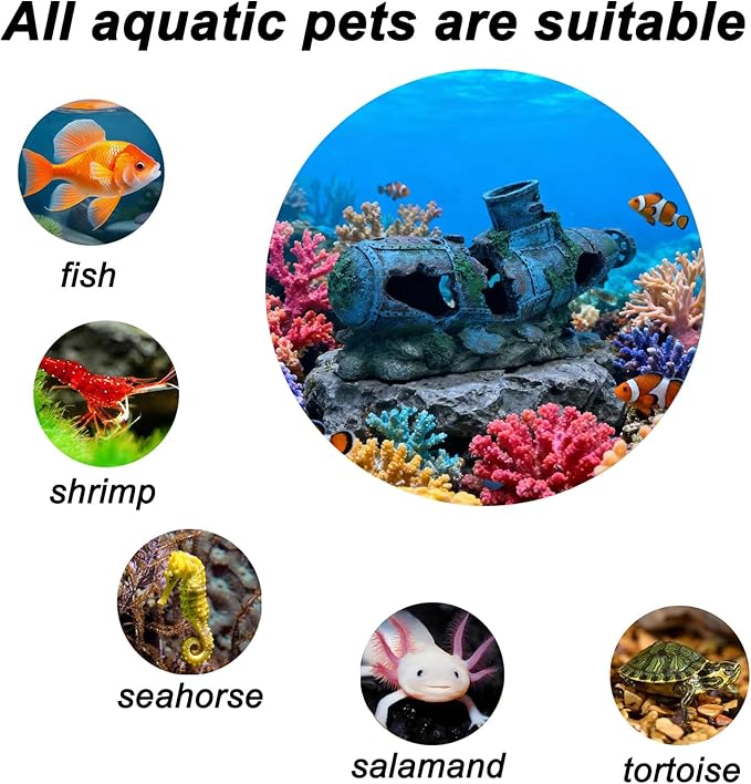 Fish Tank Decoration - Submarine Wreck Aquarium Decoration Fish and Shrimp Aquatic Pets can Rest and Hide in Caves