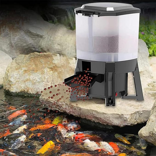 Solar Automatic Fish Feeder, 6L Fish Food Dispenser with Display Controller, Pond Intelligent Timing Feeding for Outdoor Fish Pond
