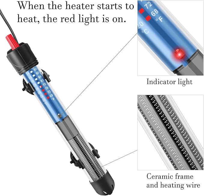 FEDOUR 50W 100W 300W Submersible Aquarium Heater, Adjustable Glass Water Heater for 5 – 70 Gallon Fish and Turtle Tank (50W for 5-15 Gallon)