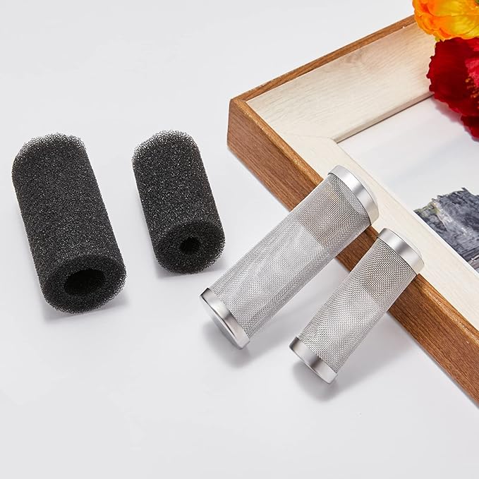 2 Pcs 12mm/16mm Stainless Steel Aquarium Filter Intake Guard Mesh Cover,Fish Tank Filter Guard with 2PCS Filter Sponge for Breeding Fish Shrimp Tank