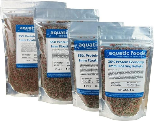 1mm - 1/32, 35% Protein Economy Floating Pellets for All Community Fish, Tetras, Guppies, Angel Fish, Cichlids, Goldfish. All Tropical Fish - WL…2-lbs Foil Pouch Bag