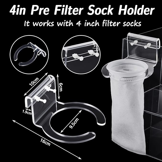 Taiyin 4 Pcs 4 Inch Pre Sump Filter Sock Holder Aquarium Sump Sock Holder for Overflow Box Saltwater Aquarium Acrylic Aquarium Sump Sock Holder Mount Bracket Reef Tank Bag Saltwater Fish Tank