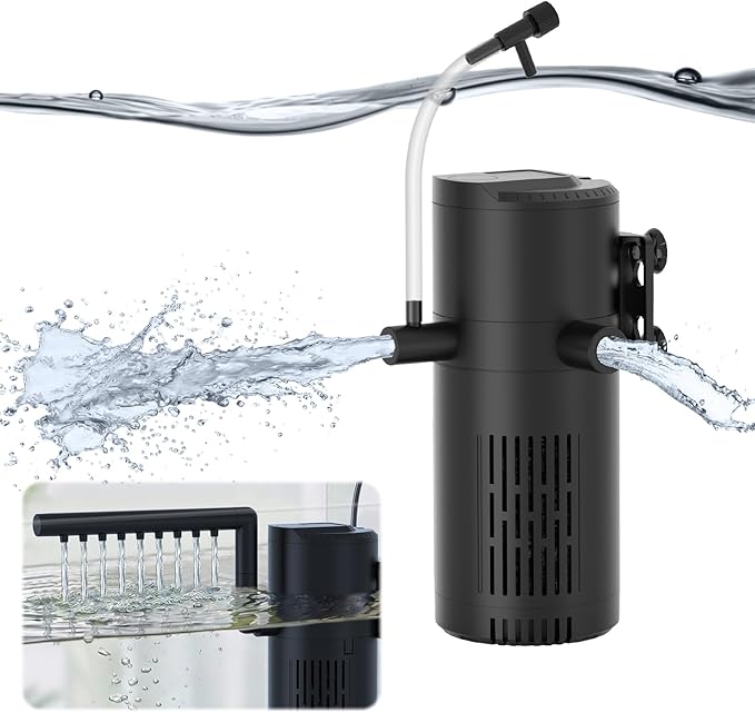 Aquarium Filter for 10-20 Gallon Tanks, Internal Fish Tank Filter, Submersible Turtle Tank Filter, with Aeration/Rainfall Modes and Dual Water Outlet