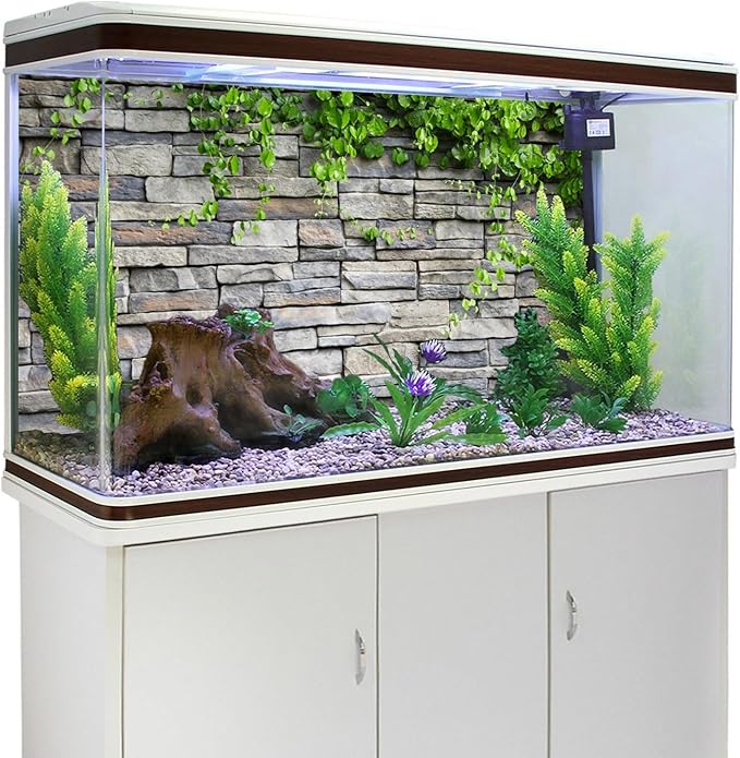 AWERT Vinyl 72x24 inches Stone Brick Wall Aquarium Background Rock Fish Tank Background Spring Leaves Terrarium Background