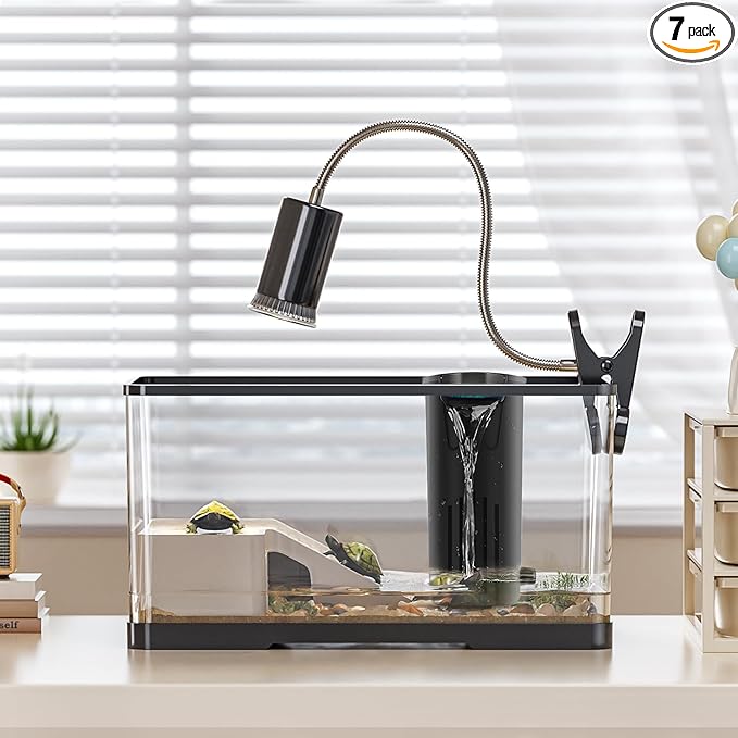 4.7 Gal Turtle Tank Kit(Tank+Adjustable Light+5W Filter+Basking Platform),Upgraded Turtle Tank Starter Kit with UV Basking Platform Light for Crabs,Fishes,Amphibians,Reptiles(15.4 * 8.5 * 8.35 Inch)
