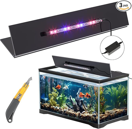 Juexica Aquarium Lids Acrylic Canopy with LED Light 29 x 11.38 x 0.28 Inch for 20/29/37 Gallon Without Center Brace Aquariums Cover Fish Tank Lid with a Hook Knife, Black