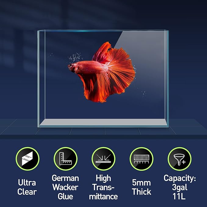 LAQUAL 3 Gallon Ultra Clear Glass Fish Tank and 5 Gallon Aquarium Filter, Rimless Low Iron Aquarium for Betta/Nano/Goldfish/Snail/Shrimp