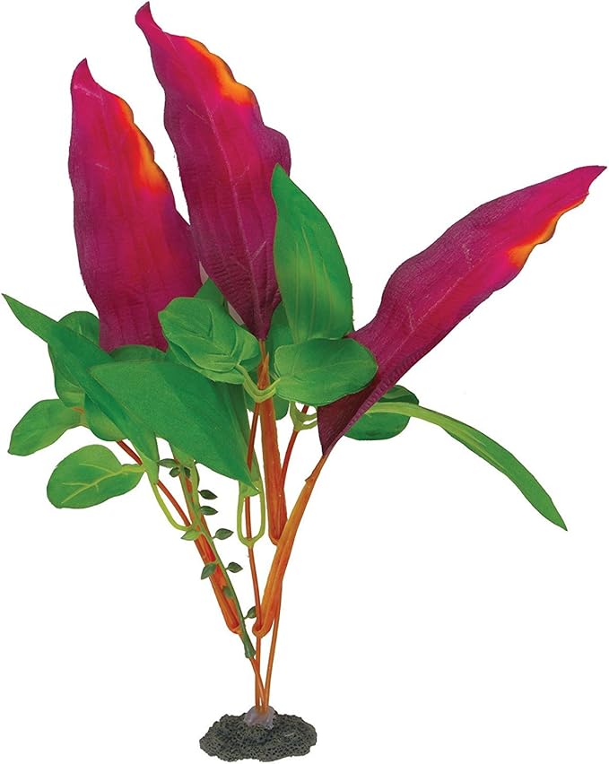Marina Naturals, Red/Green Waffle Leaf Silk Plant, Medium Fish Tank Decoration, PP112