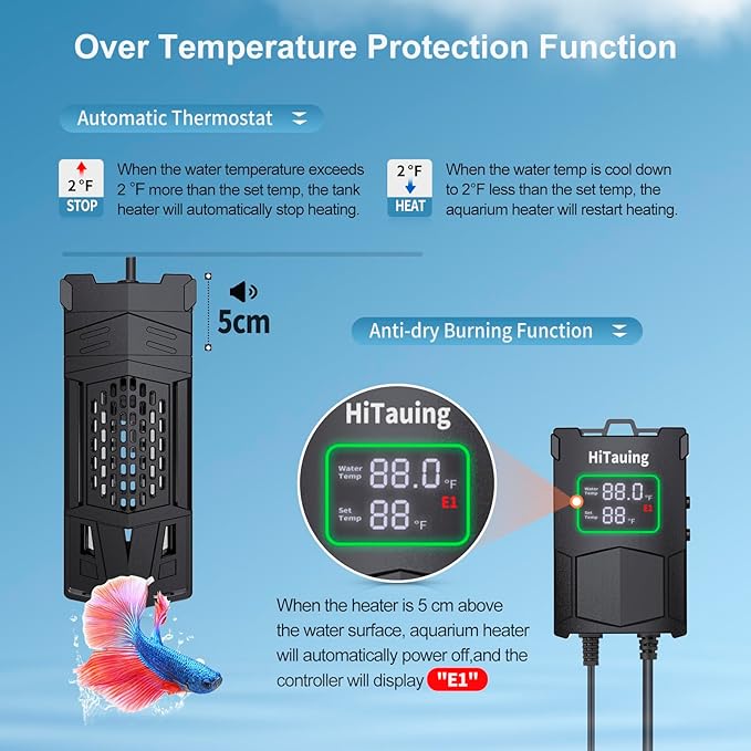 HiTauing Aquarium Heater, Upgrade AP01 300W/500W/800W/1000W Fish Tank Heater with Intelligent IC Chip Controller-Fast Heating, Precise Temperature Control for Saltwater and Freshwater