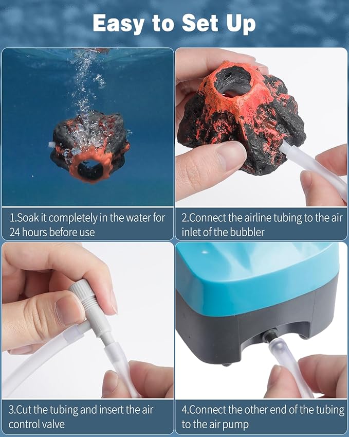 Uniclife Aquarium Volcano Ornament Kit Fish Tank Decoration Mini Resin Volcanic Decor for Fish Tank with Air Stone Bubbler Airline Tubing Accessories for Oxygenation (Air Pump Not Included)