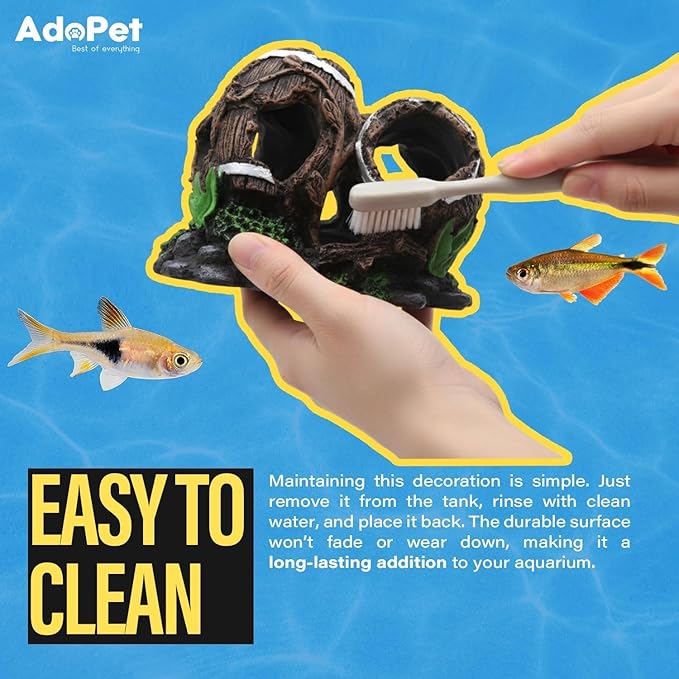 Colorful Resin Fish Tank Ornament with Multiple Hiding Spots, Safe Shelter for Small and Medium Aquariums, Stress-Relief Underwater Decor, Easy to Clean (2 Oak Barrels)