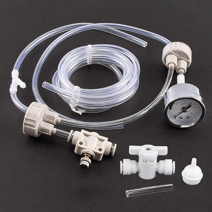 1Set CO2 Generator System Kit with Pressure Gauge, DIY Aquarium Planted CO2 System Pro Tube Valve Gauge Bottle Kit