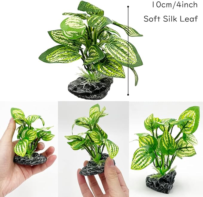 Aquarium Plants Betta Fish Tank Decorations 4inch/2pcs Soft Silk Artificial Plant Goldfish Waterscape Fish Hides Snake Tank/Reptiles Plants(A-2pcs Set/Green)