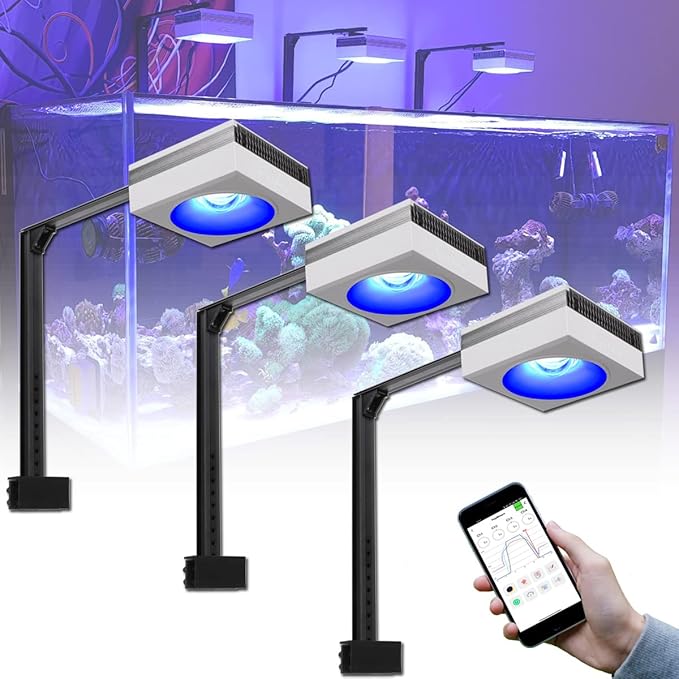 PopBloom 3PCS RL90 Led Aquarium Light for Coral Reef Smart-APP Control Reef Led Light Aquarium Marine Lighting Fish Tank Light for 150CM Saltwater Aquarium(3 Light with Arm Mount Kit)