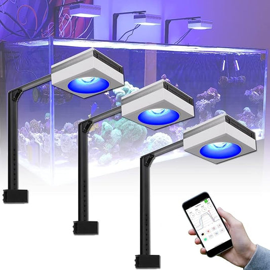 PopBloom 3PCS RL90 Led Aquarium Light for Coral Reef Smart-APP Control Reef Led Light Aquarium Marine Lighting Fish Tank Light for 150CM Saltwater Aquarium(3 Light with Arm Mount Kit)
