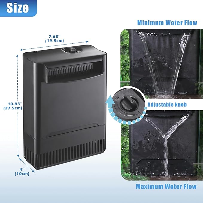 290GPH Turtle Tank Filter for 20-85 Gallon, Turtle Filter Low Water Level Available and Flow Adjustable, Turtle Water Filter for Shrimps Amphibians Turtle Tank Saltwater Freshwater Crystal Clear