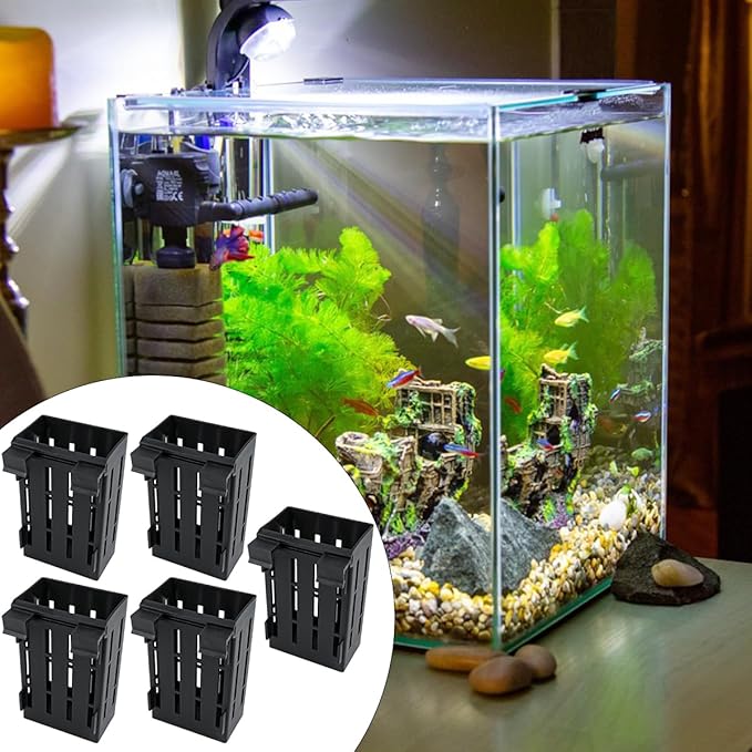 5Pcs Hanging Aquarium Plant Holder Aquatic Plant Pot with Hanger Fish Tank Accessories Aquarium Planter Cups for Aquaponic Plant Cultivation,Black