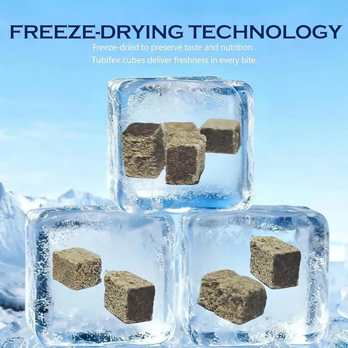 Freeze Dried Tubifex Worms Cubes 3.5 oz – High Protein Floating Fish Food for Betta, Discus, Cichlids, Tropical Fish, Goldfish, Koi & Turtles