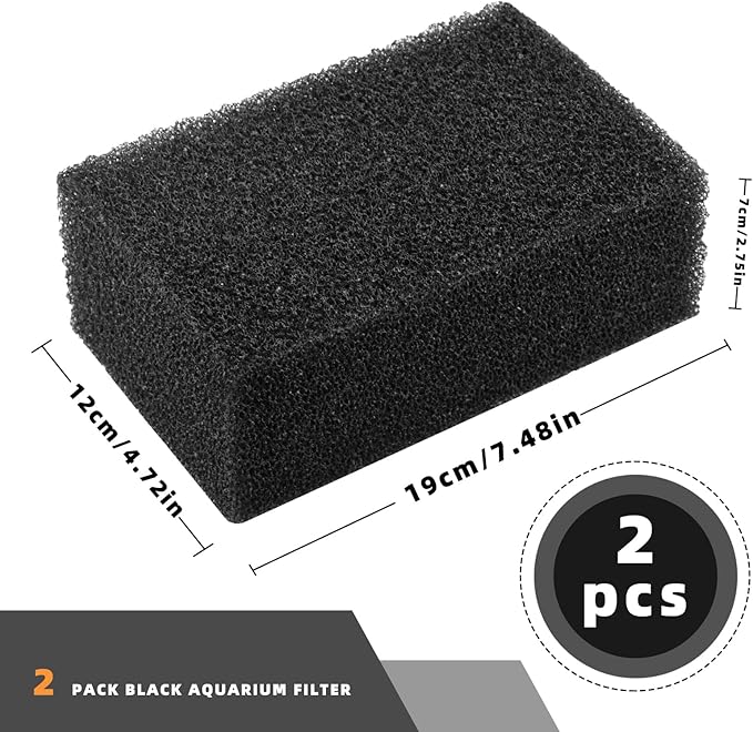 2 Pack 7.5"x 4.7" x 2.75" Aquarium Filter Foam Sponges - Cut-to-Size Media Pad Sheets for Fish Tanks, Ponds & Sump Dividers