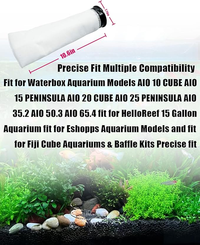 2 Pack 2.75 Inch 225 Micron Filter Sock Fit for Waterbox Helloreef 15 Gallon Eshopps Fiji Cube Aquarium, Compatible Filter Socks Saltwater Aquarium Filter Sock with Black Rim
