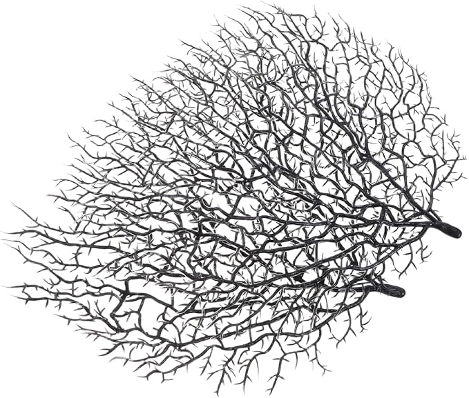 MAGICLULU 2pcs Lifelike Artificial Sea Fan Coral Decorations for Aquarium, Black Faux Coral Branches Compatible with Fish Tank Landscaping, DIY Nautical Theme Craft Ornaments