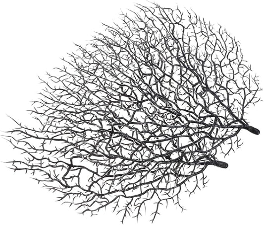 MAGICLULU 2pcs Lifelike Artificial Sea Fan Coral Decorations for Aquarium, Black Faux Coral Branches Compatible with Fish Tank Landscaping, DIY Nautical Theme Craft Ornaments
