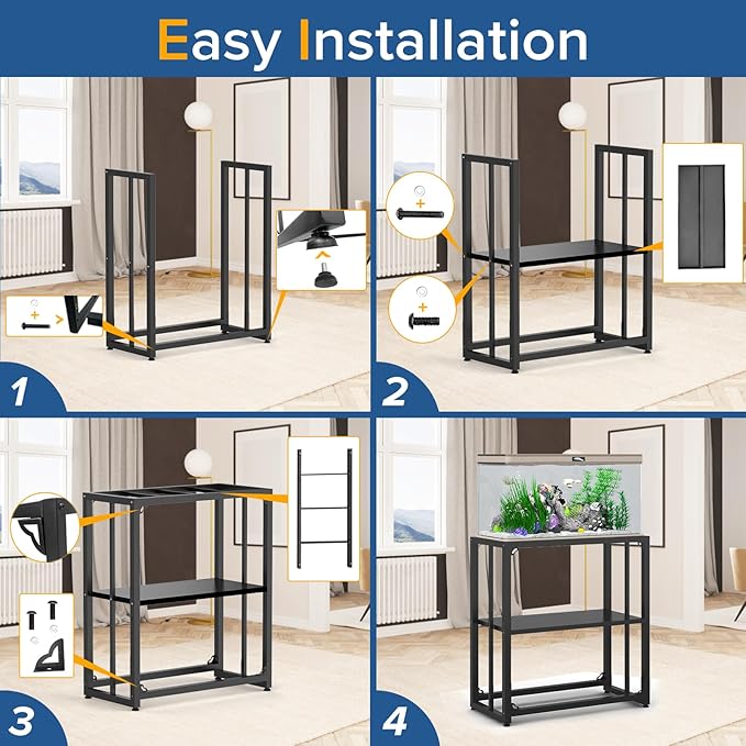 TOCRETOARE Fish Tank Stand 20-29 Gallon, Metal Aquarium Stand, 31.5" L x 16.7" W*29.1”H“ Double-Layer Storage Design, Suitable for Home and Office Use, 660LBS Capacity, Black (Tank not Included)