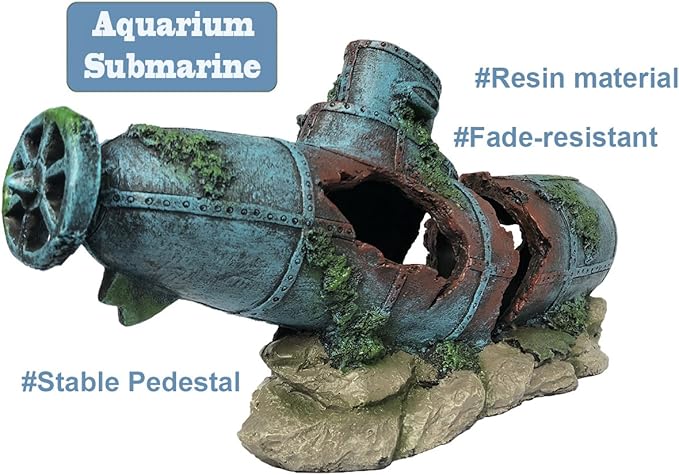 SLOCME Aquarium Submarine Ornaments Shipwreck Decorations - Resin Material Sunken Ship Decorations Eco-Friendly for Aquarium Environments Accessories