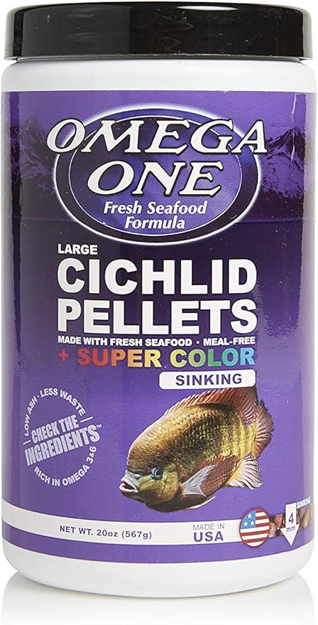 Omega One Super Color Sinking Cichlid Pellets, 2mm Large Pellets, 20 oz