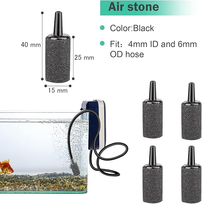 26.6 Feet Black Aquarium Soft Airline Tubing Hose Standard with 4 Air Stones,4 air Value Controller,4 Check Valves, 6 Suction Cups and 16 in Total for I,L,T,Y Shape Connectors