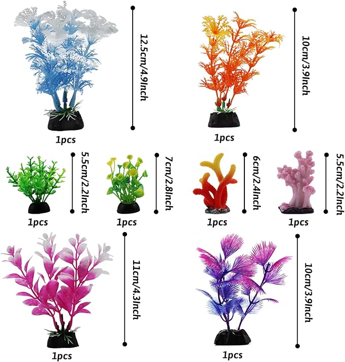 Fish Tank Decorations Plants with Resin Coral, 8 pcs Aquarium Decor