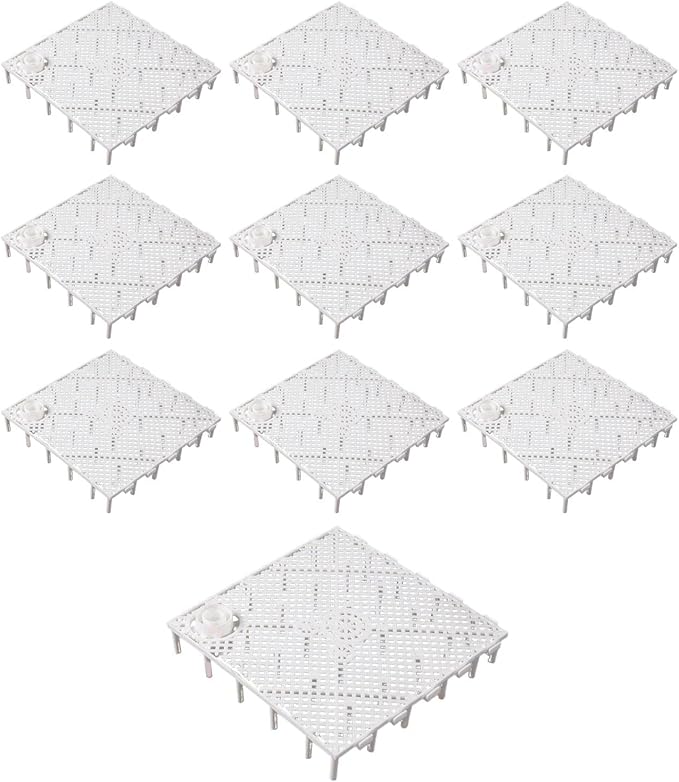 10 Pieces Aquarium Bottom, Grid Divider Tray Sand Gravel Accessories, with Connector White