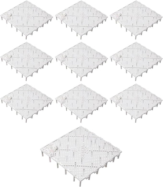 10 Pieces Aquarium Bottom, Grid Divider Tray Sand Gravel Accessories, with Connector White