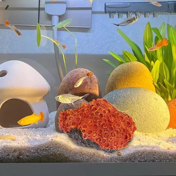 balacoo Aquarium Fish Tank Decorations: Artificial Coral Reef Decor Orange Plant Resin Landscape Decor for, Salt Water