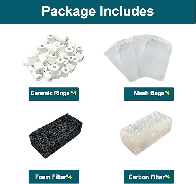 4-Pack Upgraded Filter Maintenance Kit, Compatible with AquaClear 30/150 (30-Gallon) Power Filter, Replacement Media Set Including Carbon, Ammonia Remover & Zeolite for Crystal Clear Aquarium Water