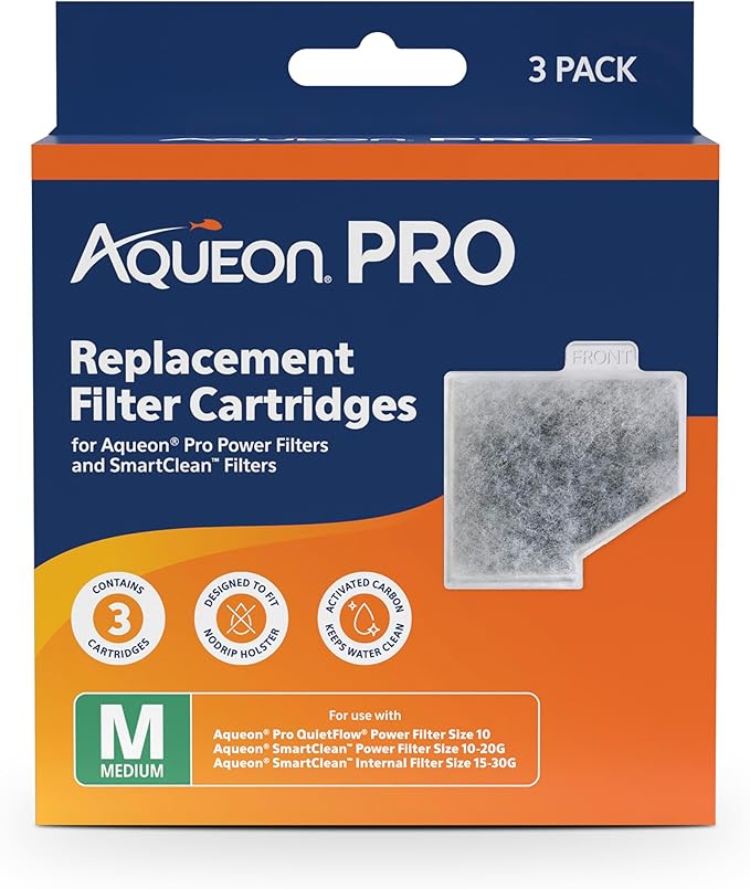 Aqueon PRO Replacement Filter Cartridges, NoDrip Design, For Freshwater and Saltwater Aquariums, Medium, 3 pack