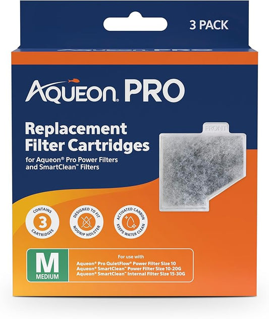 Aqueon PRO Replacement Filter Cartridges, NoDrip Design, For Freshwater and Saltwater Aquariums, Medium, 3 pack
