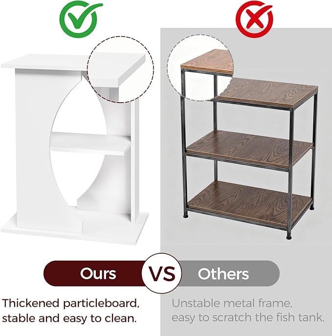 MAHANCRIS 10 Gallon Fish Tank Stand, Wooden Aquarium Stand with 3-Tier Storage Shelves, Heavy Duty Turtle Reptile Terrarium Tank Stand for Home Office, 23.6" L x 11.8" W x 29.9" H, White FTWT7601