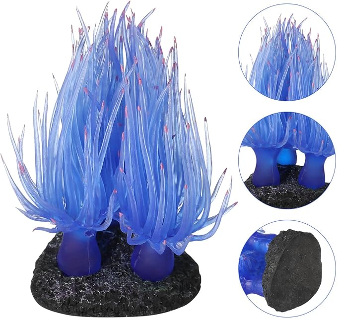 Artificial Coral Ornament for Fish Tank Aquarium Decoration Lifelike Soft Reef Coral with Stable Base Water Landscape Decor Accessory 3.14X2.95X2.95In