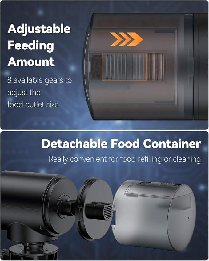 Pawfly 200 ml Automatic Fish Dispenser for Aquarium USB Rechargeable Timer Adjustable Vocation & Holiday Auto Fish Food Feeder for Pellets Granules & Strips