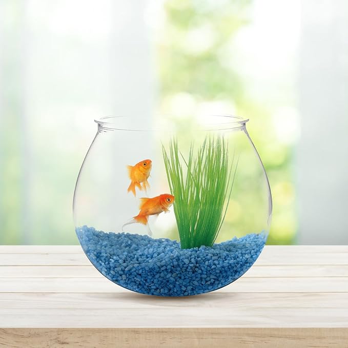 Alipis Desktop Fish Tank Small Clear Plastic Fish Bowl Round Aquarium Office Table Decor Shatterproof Mini Bowl with Plants