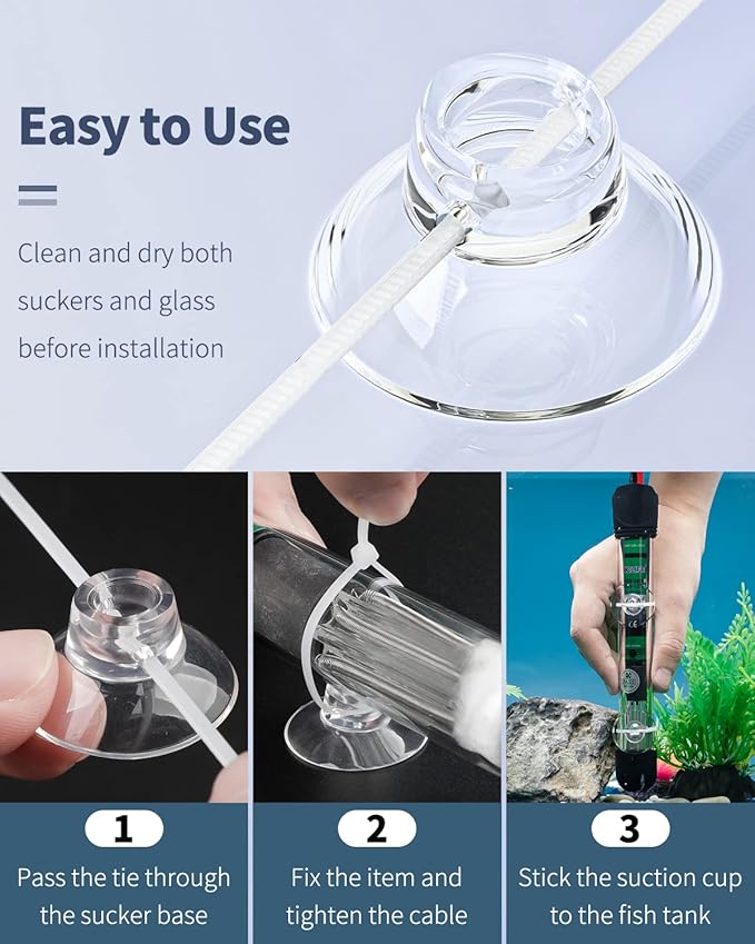 Pawfly 30 Pack Suction Cups with 40 Pieces Adjustable Zip Ties. Suction Cups kit for Aquarium Fish Tank and Shrimp Dodging Nest